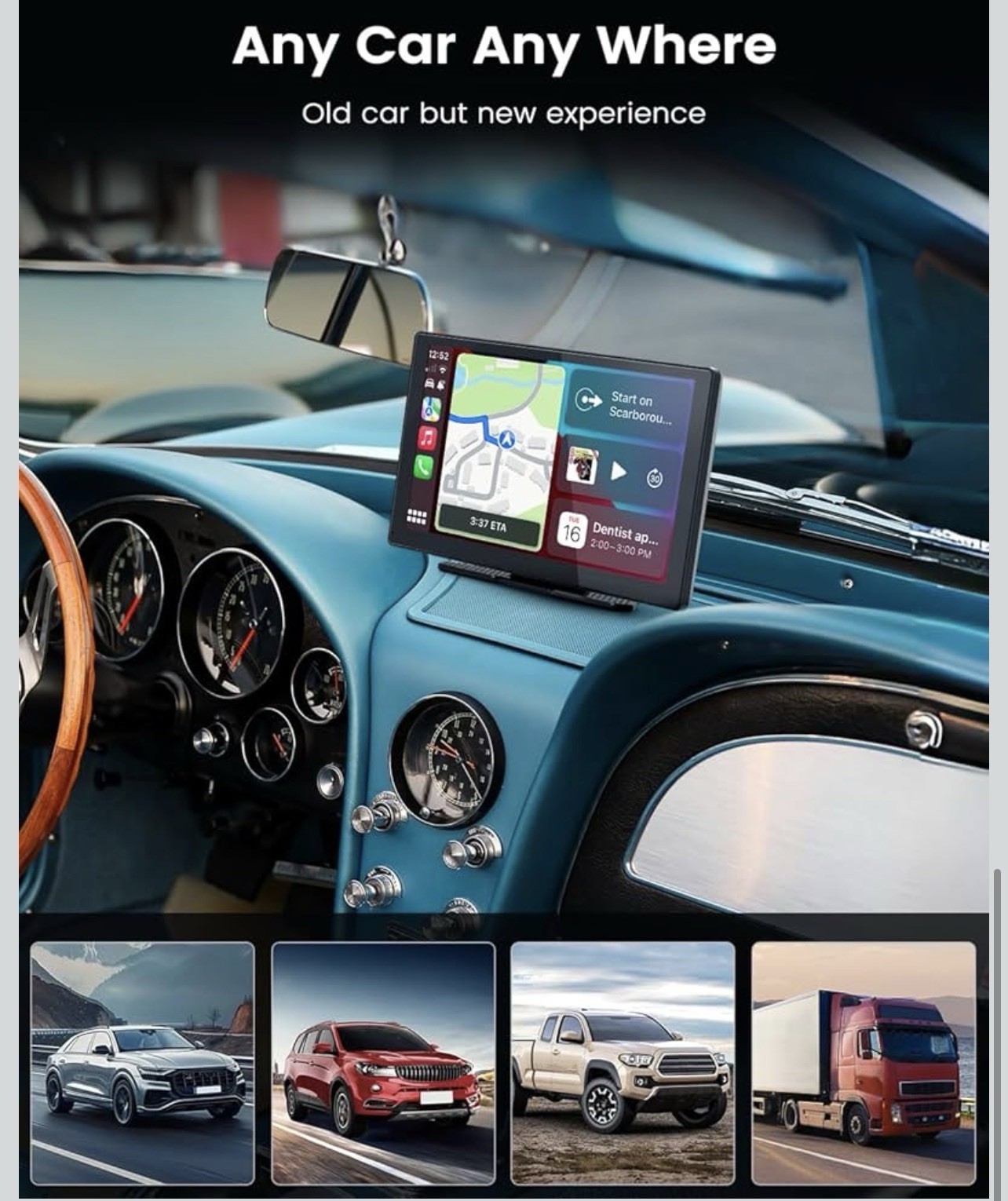 Wireless Carplay Screen for Car, 9″ HD Portable Car Stereo Touch Screen