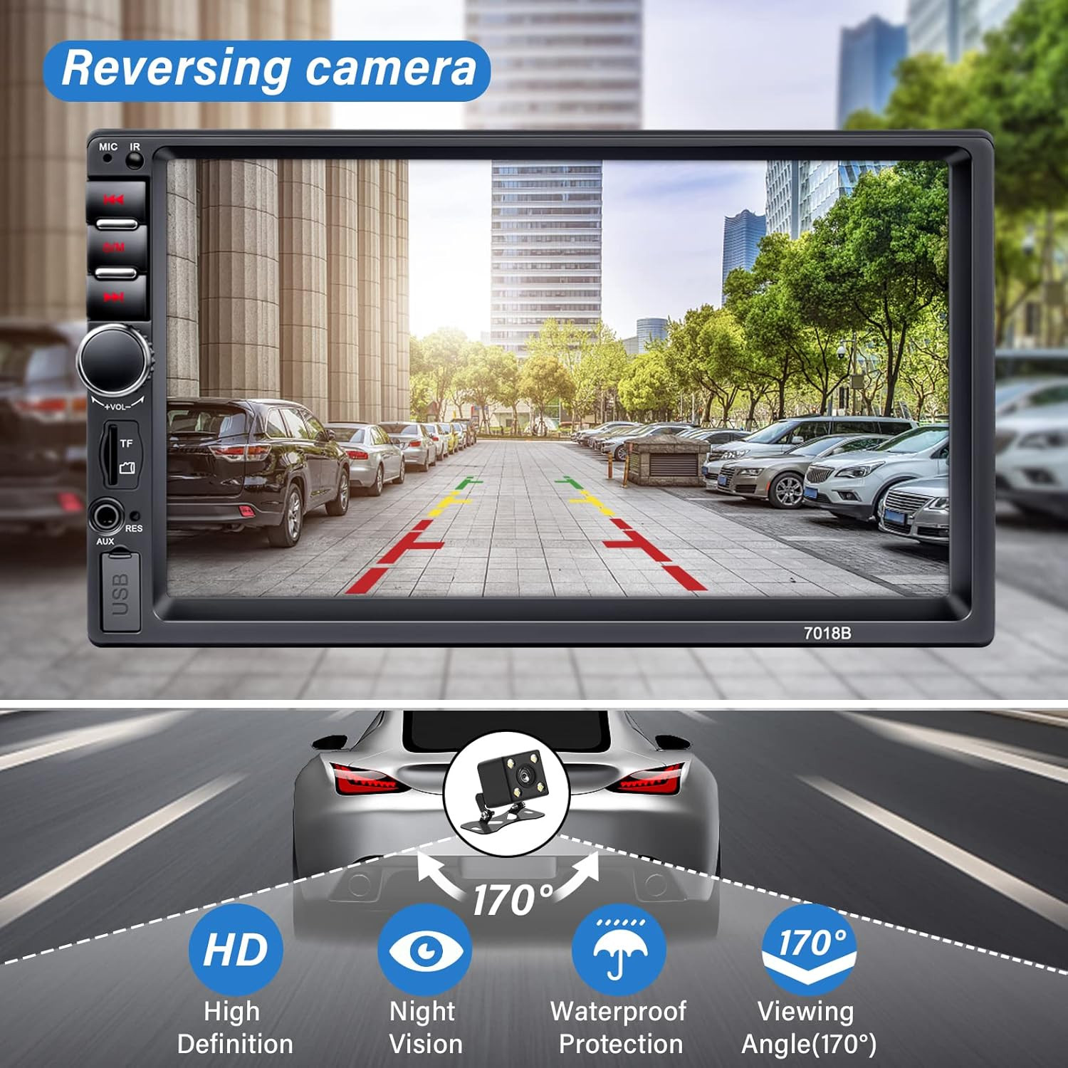 Double Din Car Stereo with Backup Camera Microphone, 7′ Touchscreen 2 Din Radio,