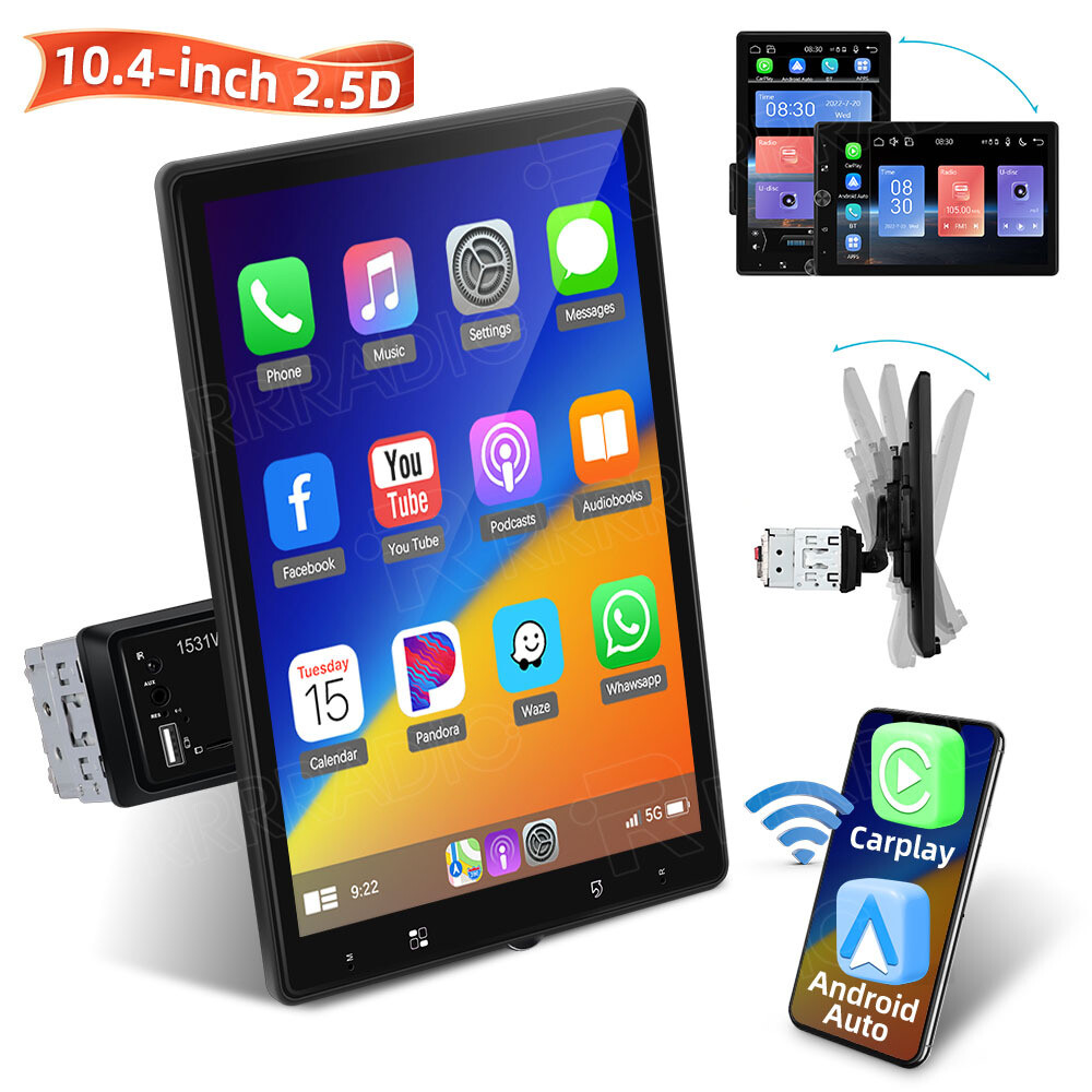 10.4″ Single 1 Din Touch Screen Car Stereo Wireless Carplay Android Auto Radio