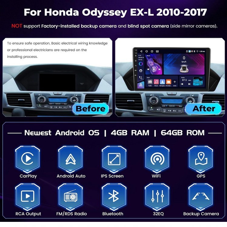 Honda Odyssey 8 Core 4+64GB 2011-2017 BT Radio CarPlay