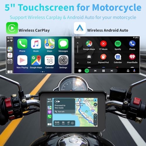 Motorcycle Carplay Screen with Wireless Apple Carplay & Android Auto, 5″