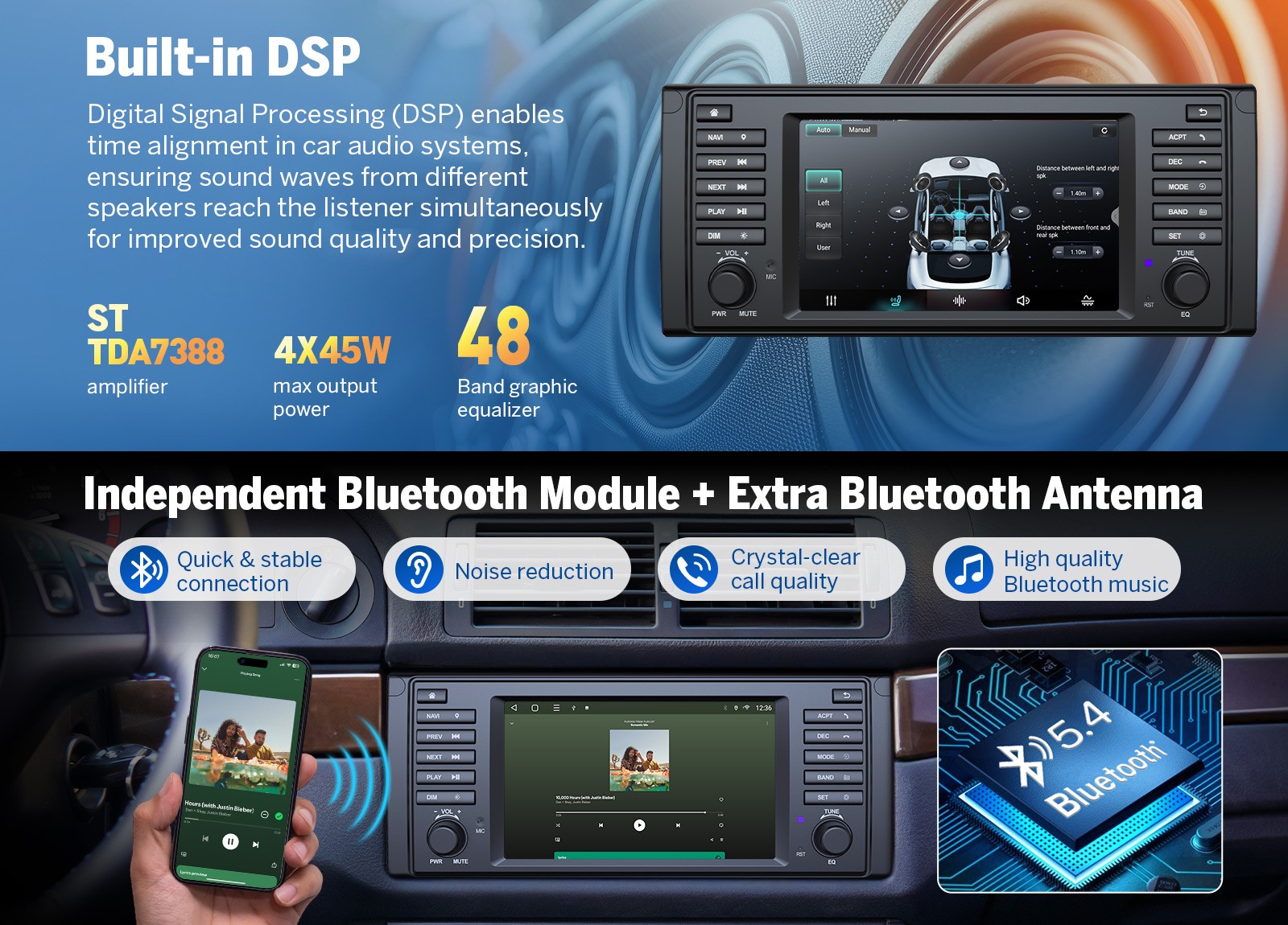 Apple CarPlay Car Stereo 7″ Android Auto 14 4+64 for BMW E39 528i/530i 1995-2003