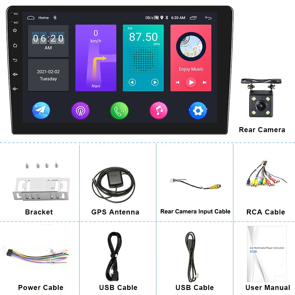 9″ Double 2 Din Android Car Stereo Radio GPS Navi WIFI FM RDS Bluetooth + Camera