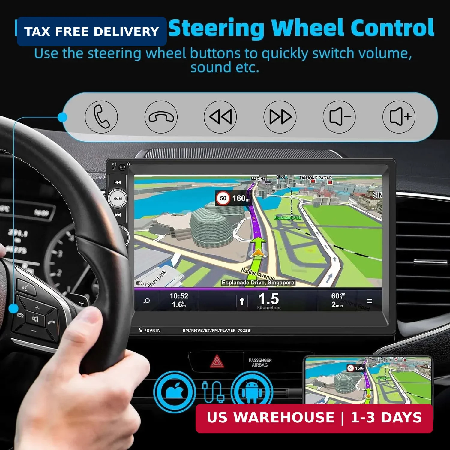 UNITOPSCI Double Din Car Stereo 7 Inch Touch Screen Car Audio Radio with Bluetoo