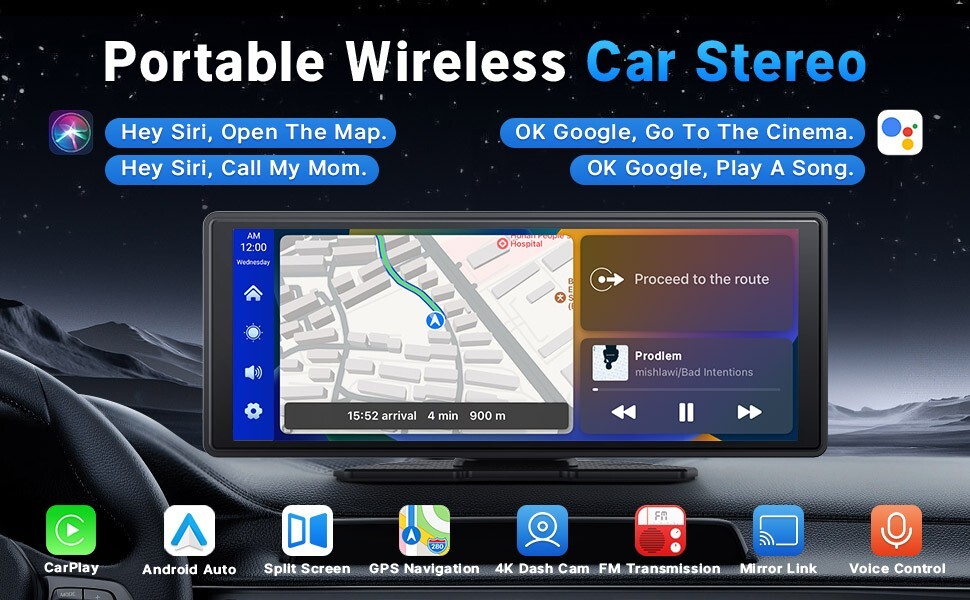 Leadfan Wireless Carplay Car Stereo Radio 2.5K Dash Cam, 9.3″ IPS Touchscreen