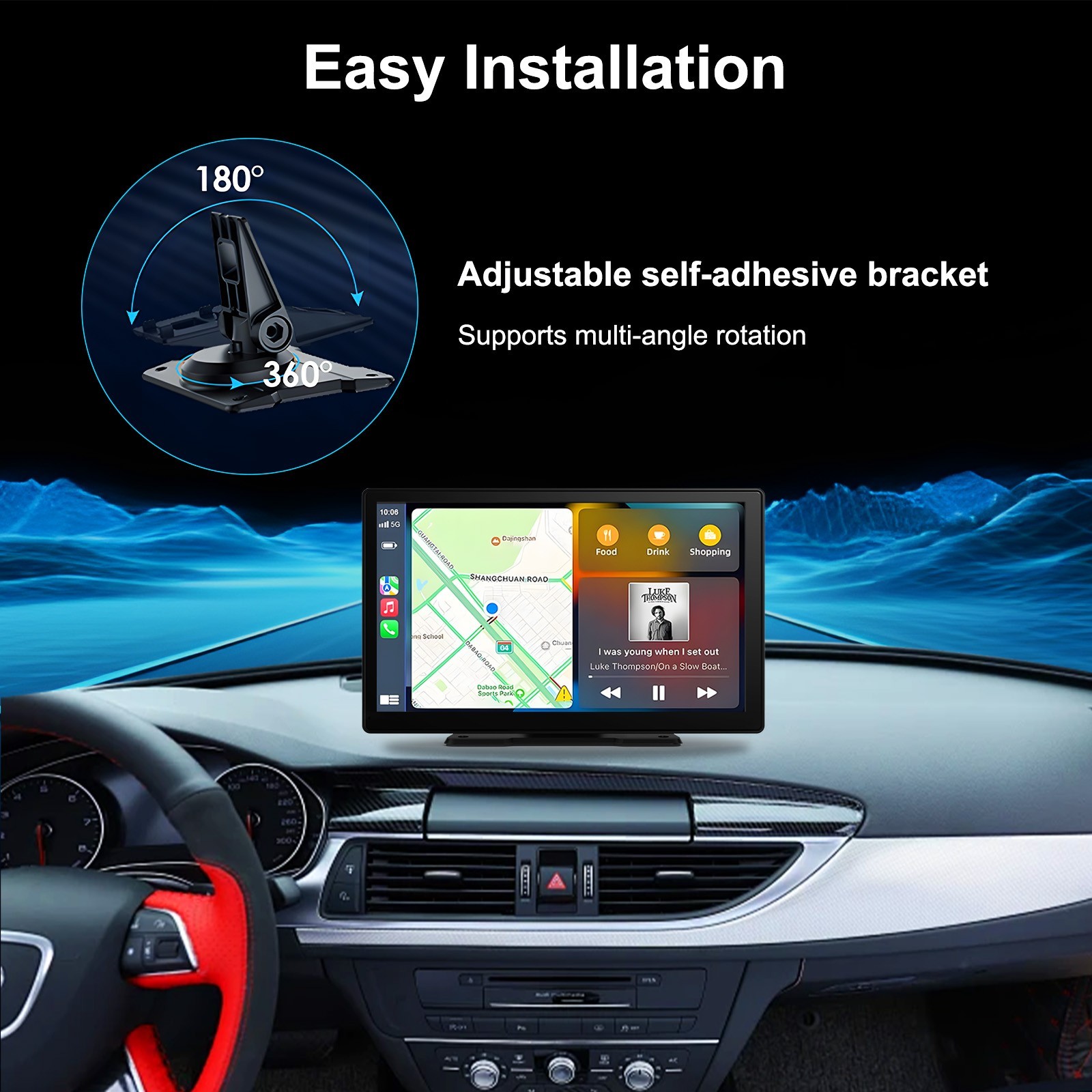 9 Inch Touch Screen Portable A-pple CarPlay & Android Auto Car Stereo + Rear Cam