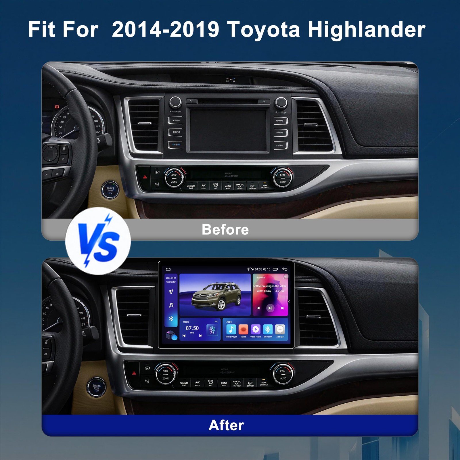 11.5″ 8 Core 2K Wireless Carplay Stereo for 2014-2019 Toyota Highlander