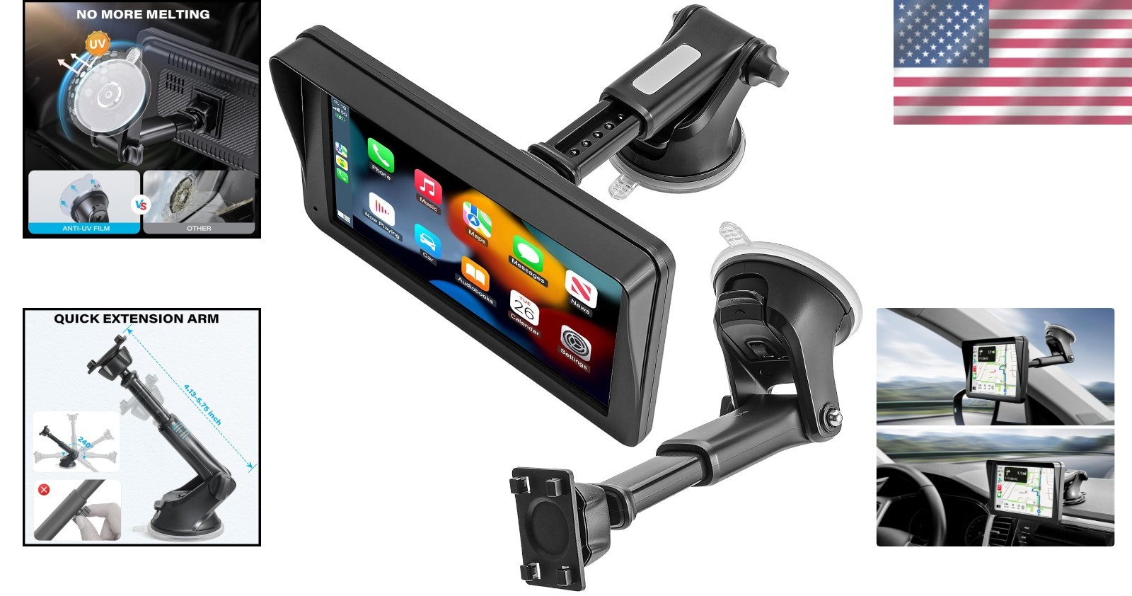Secure & Adjustable Suction Cup Car Mount for 7-11″ Monitors – No Tools Needed