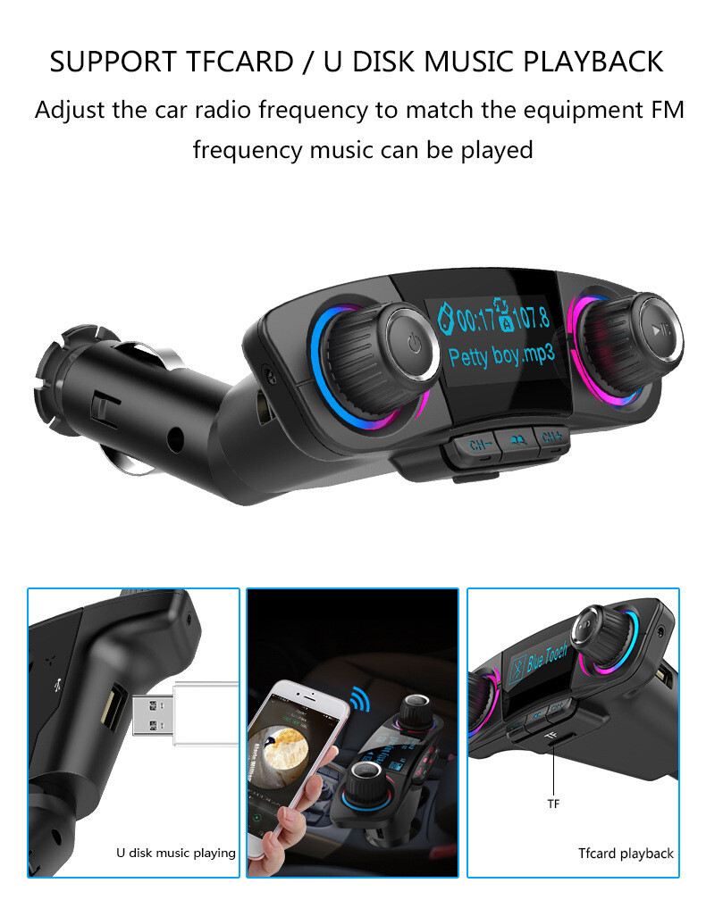 Car MP3 Player Wireless Bluetooth 4.0 FM Handsfree 1.3in LED Screen Accessories