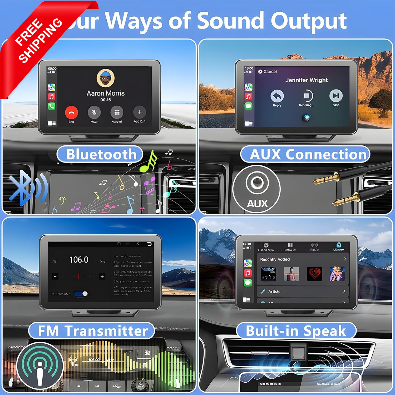 Portable Wireless Car Stereo, 7″” HD Carplay Screen for Car with Wireless Apple