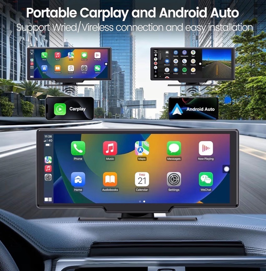 Wireless Carplay Screen for Car, 10.26″ HD Car Stereo Touch Screen with Android