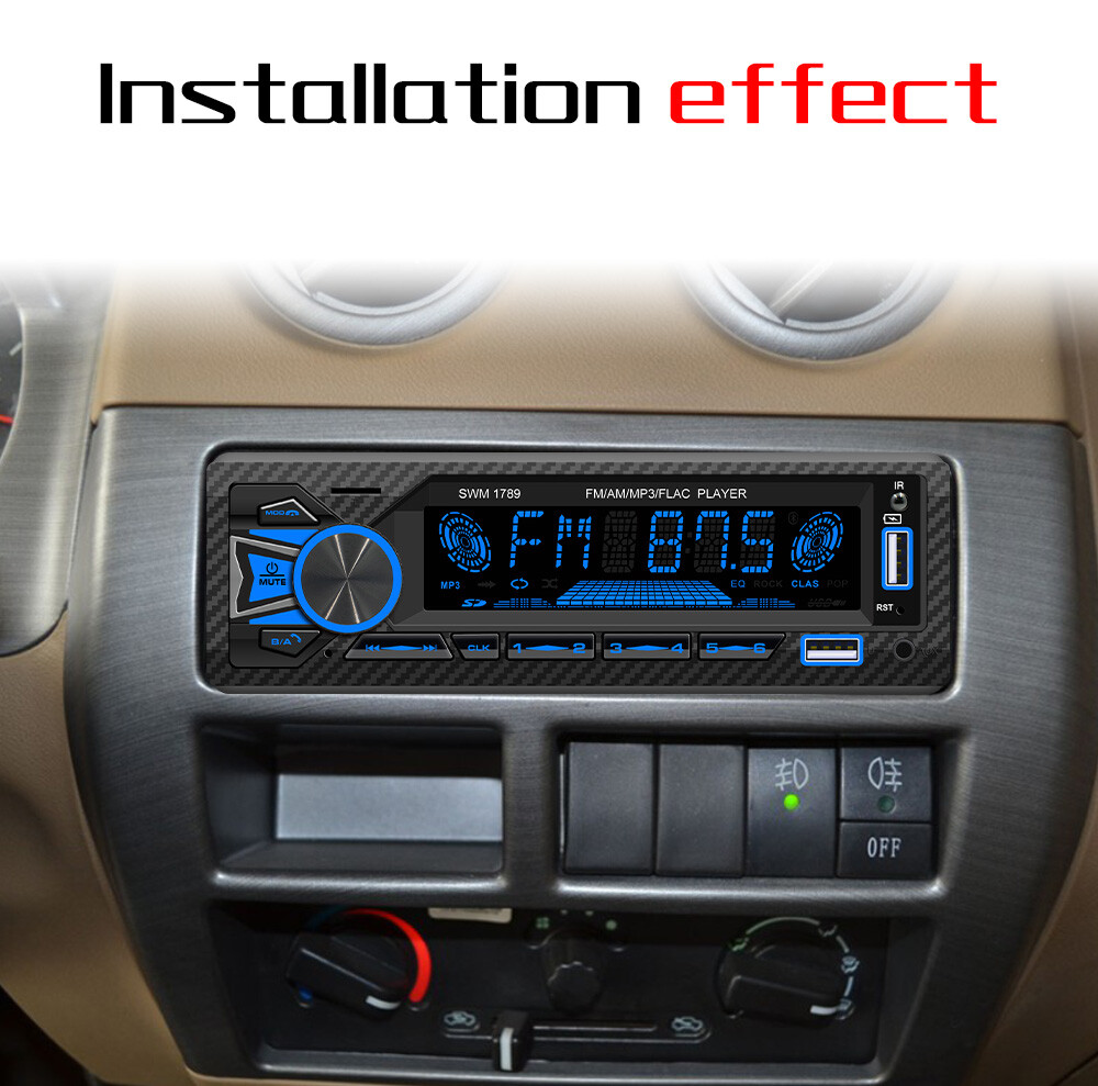 Single DIN Car Stereo Bluetooth Receiver AM/FM AUX APP Control Colorful Lights
