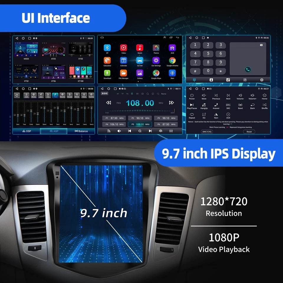 Car Radio Stereo For Chevy Cruze 2011-2015 Android 15 Apple Carplay GPS Navi
