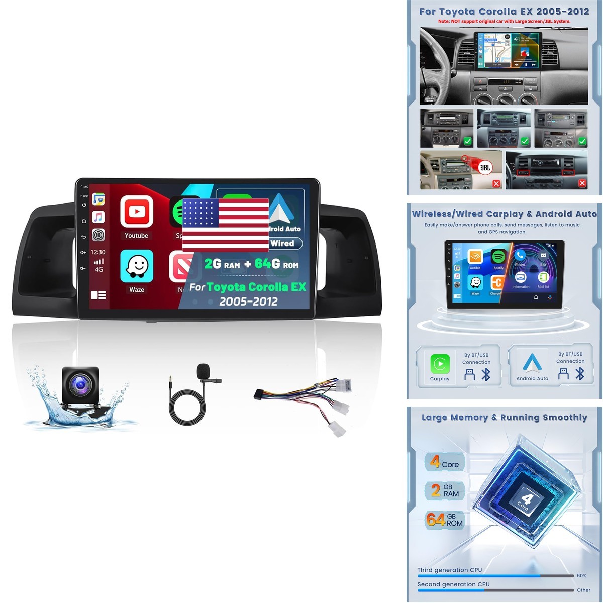 Roinvou Upgrade Hifi Car Radio For Toyota Corolla Ex 2005-2012 2G64G 9 Inch Car