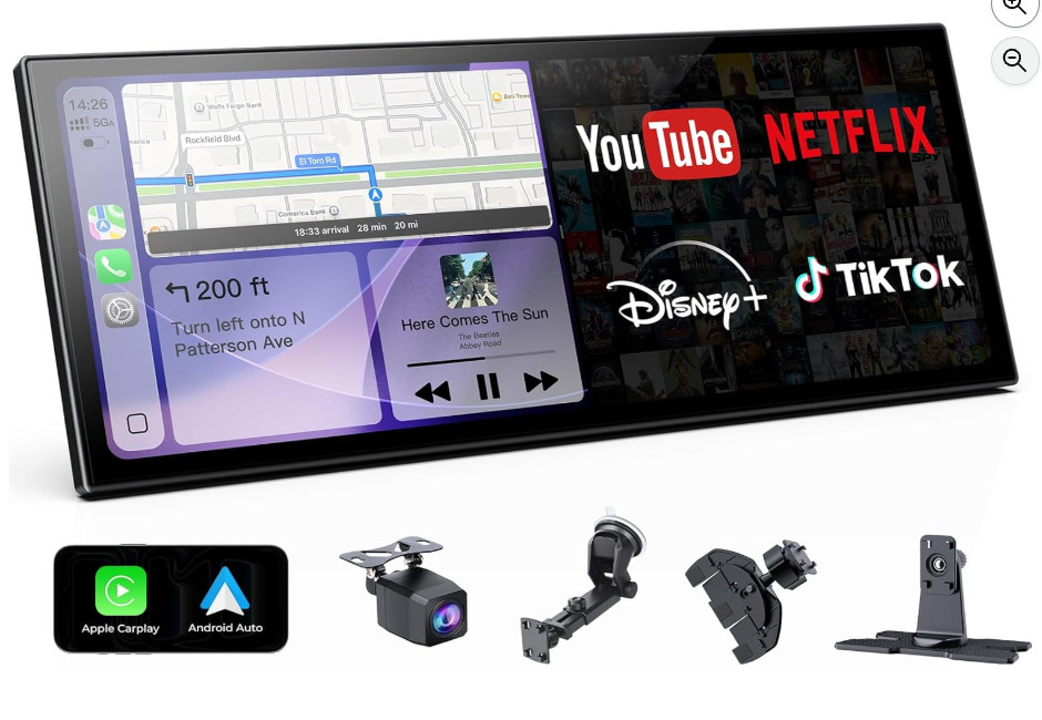 11.26″ Wireless CarPlay Screen for Car, Portable CarPlay & Android Backup Camera