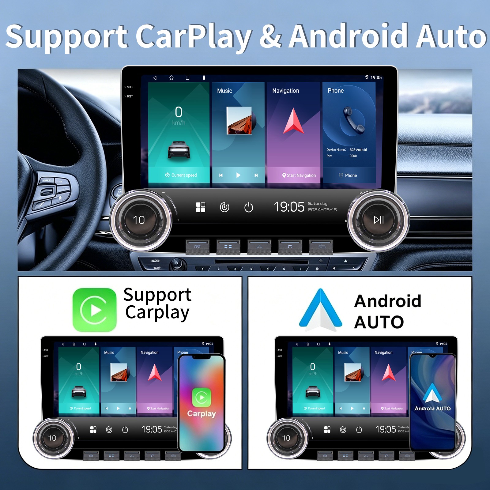 Double Din 10.1″ 4G+64G Car Stereo Wireless CarPlay Android Auto Radio 5G GPS BT