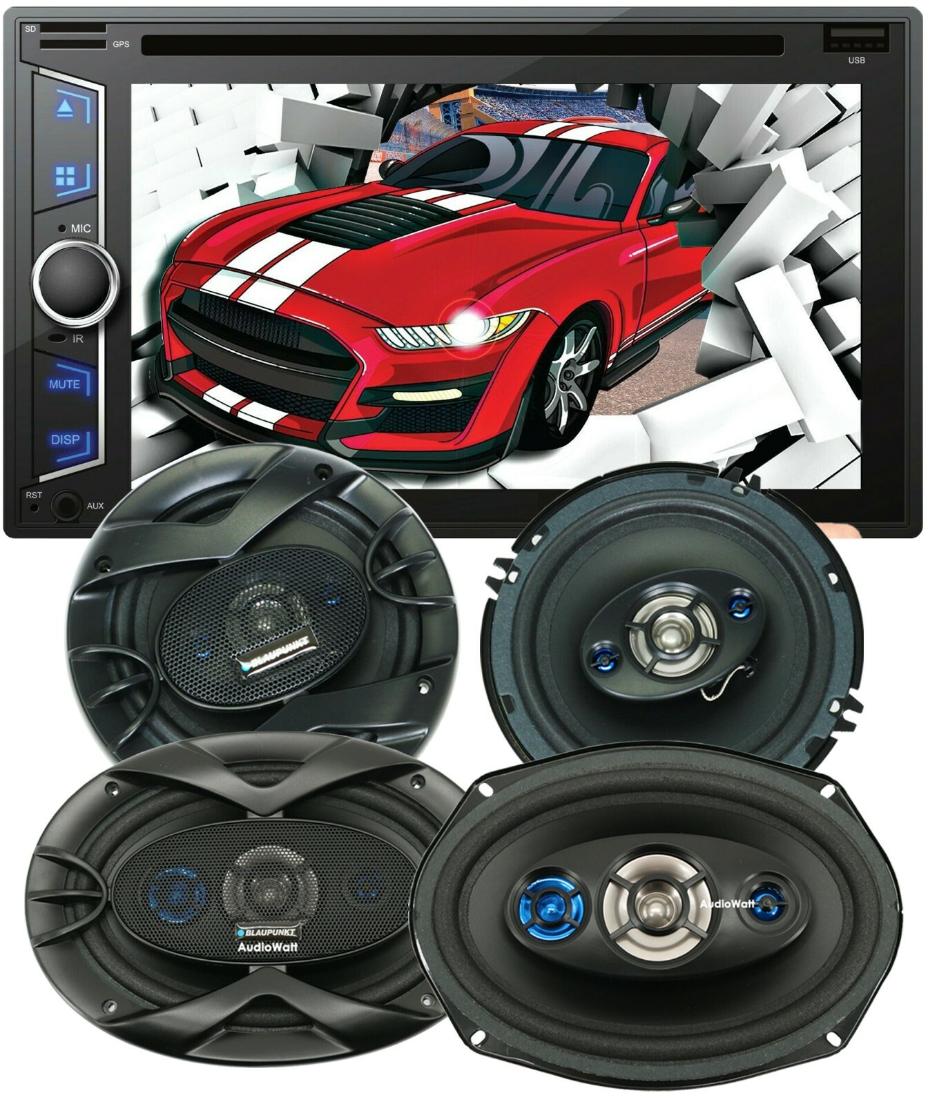 Blaupunk 2x 6×9″ &2x 6.5″ Speakers +Audiotek 6.2″ Mirror Link For Android & IOS