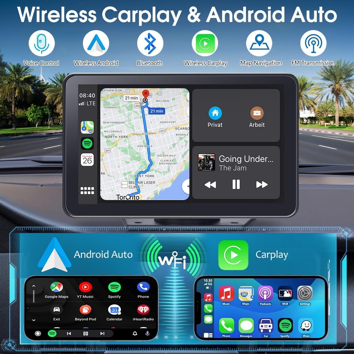 2026 Enhanced Carplay Screen for Car – 7″ HD Portable Carplay & Android Auto