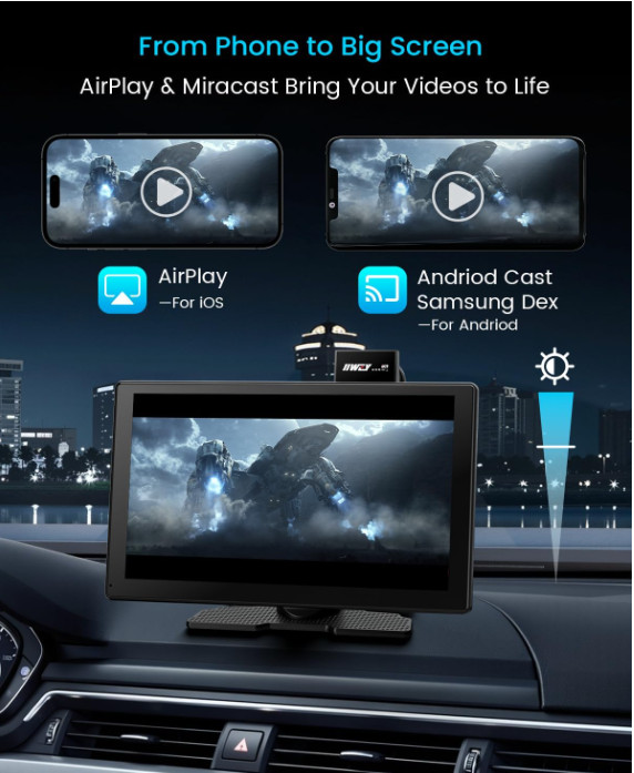 Pantalla CarPlay de 9″ con Android Auto, Cámara 4K y Cámara Trasera 1080P. Nuevo