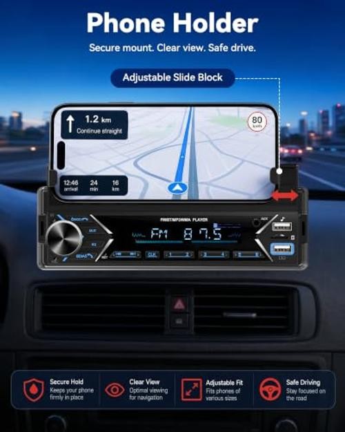 Single DIN Car Stereo Bluetooth Car Radio with FM/MP3/AUX Dual USB SWC P2