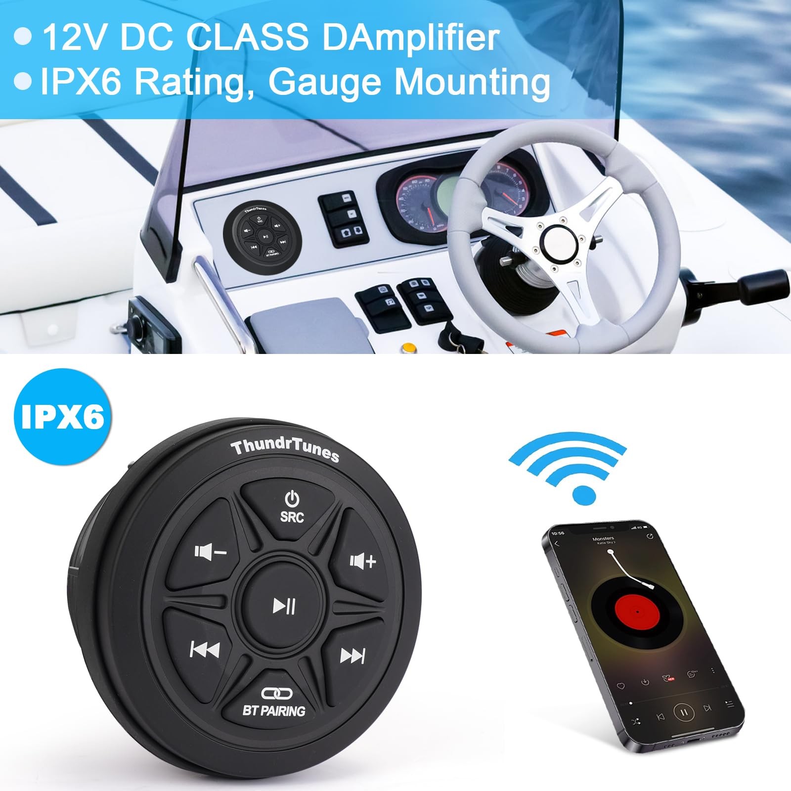 Waterproof Boat Stereo Marine Audio with 2 Channels Class D Amplifier AUX USB…
