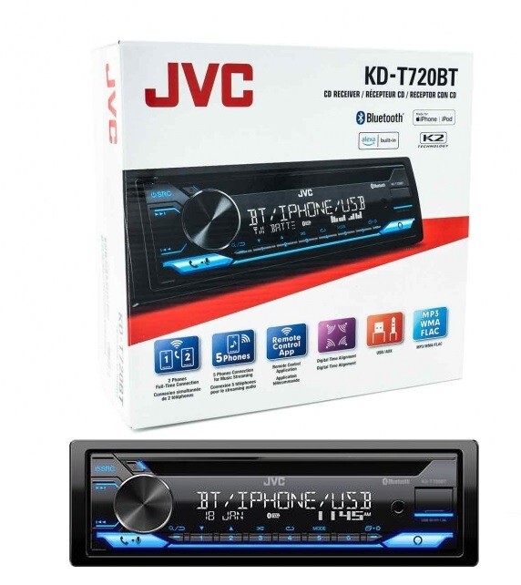 JVC KD-T720BT Bluetooth CD Player Android iPhone Alexa Pandora USB Aux MP3 AM FM