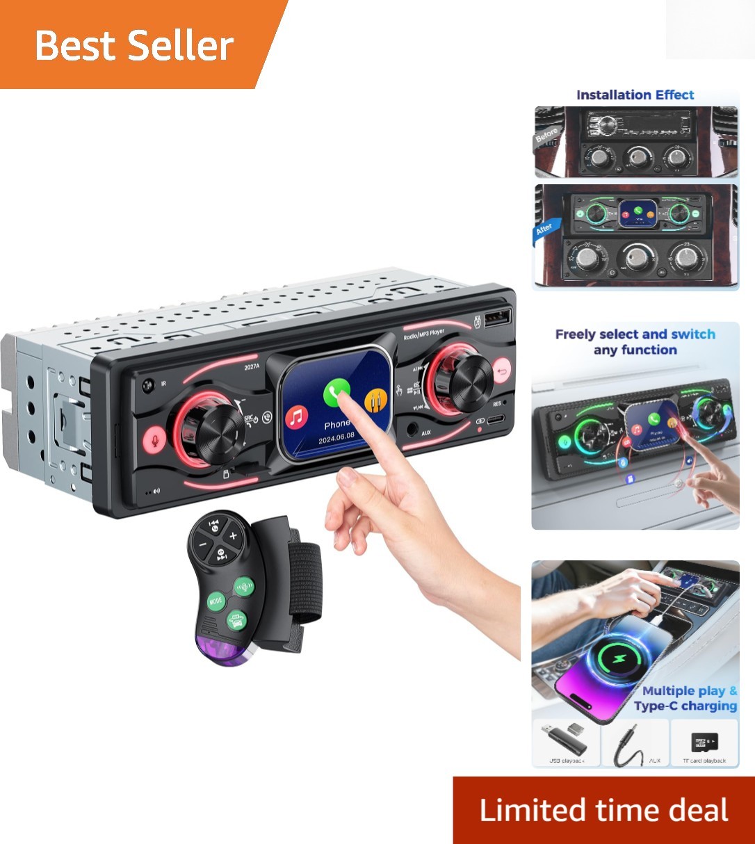 Single DIN Car Stereo with Touchscreen, Bluetooth Audio, Car Radio Receiver, …