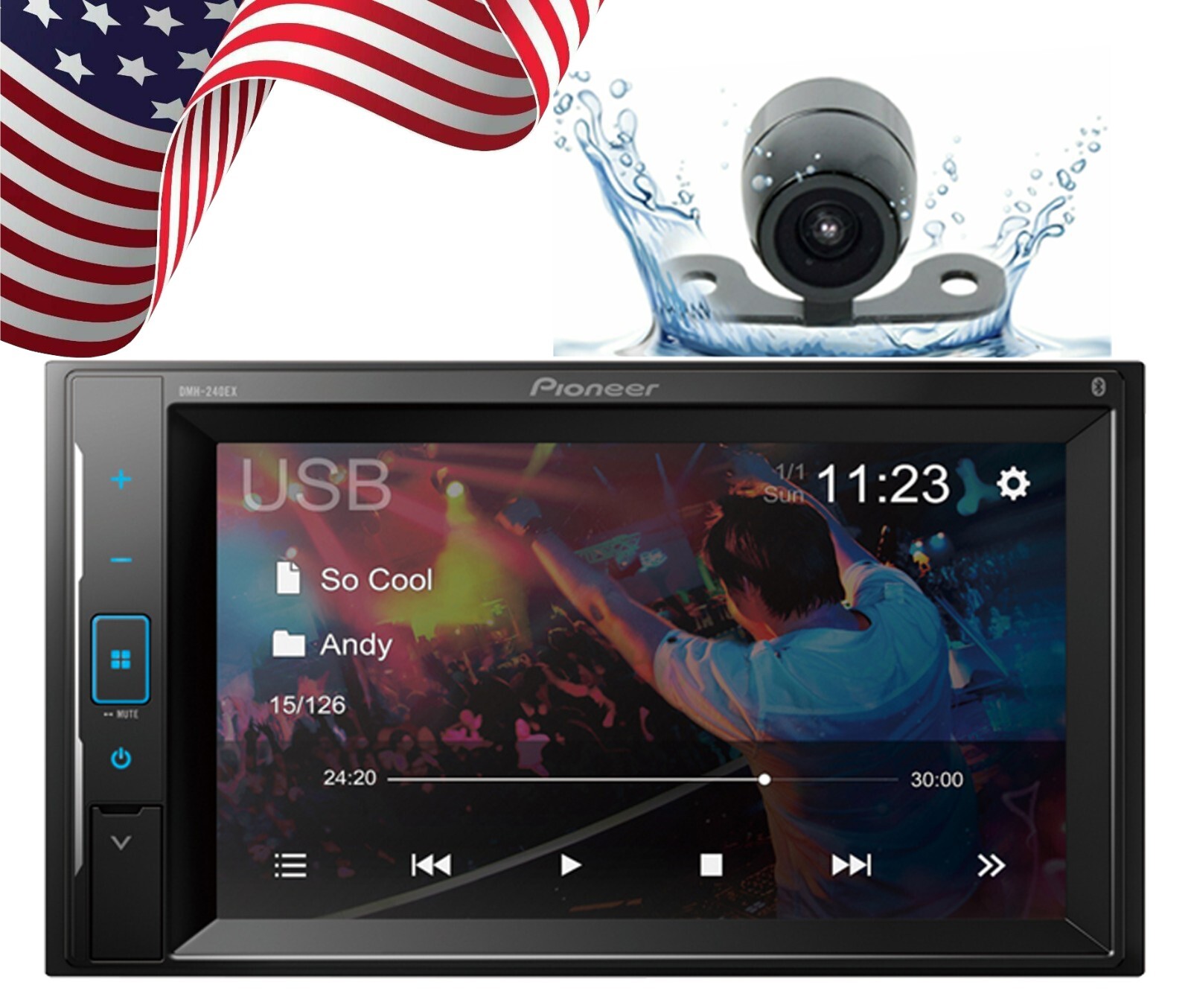 Pioneer DMH-240EX 6.2″ Touchscreen Car Receiver + Rearview Backup Camera XX-20C