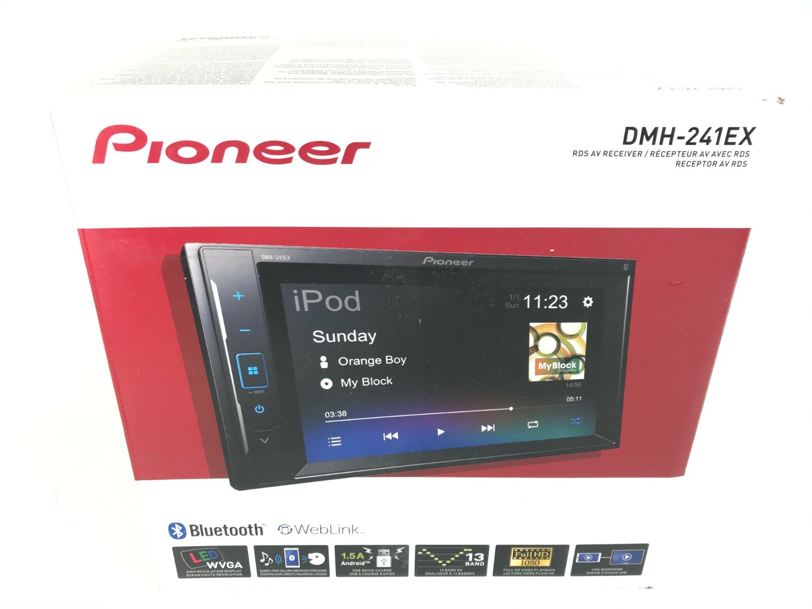 Pioneer DMH-241EX Bluetooth Media Android iPhone Alexa AM FM Aux USB Mirror 6.2″