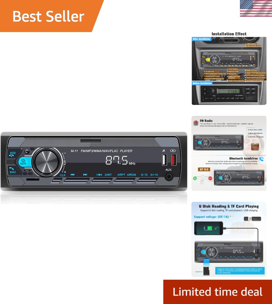 Bluetooth 5.0 Single Din Car Stereo – Smart Audio System with Remote Control