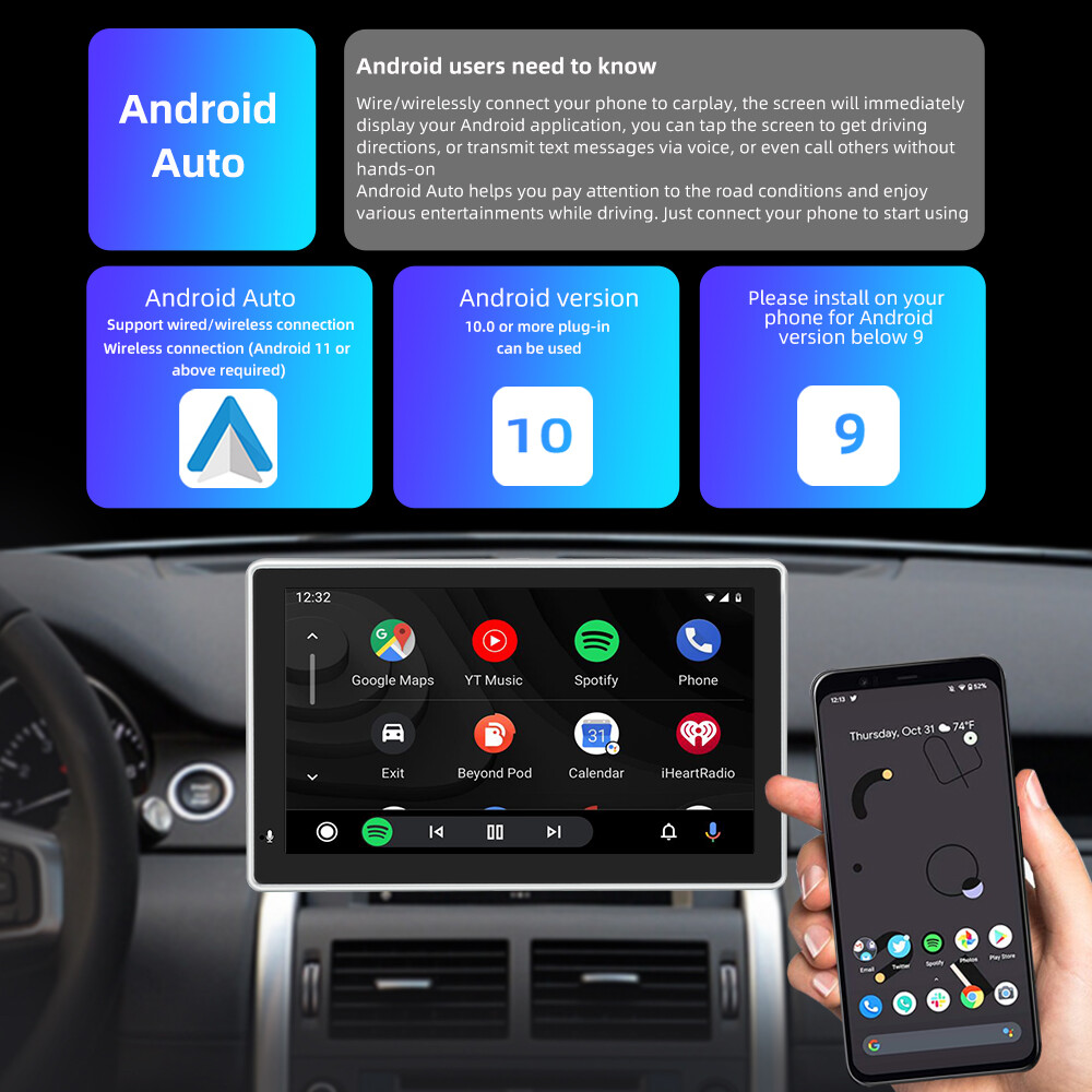 7″ Touch Screen Portable Wireless Apple CarPlay Android Auto Car Radio Stereo