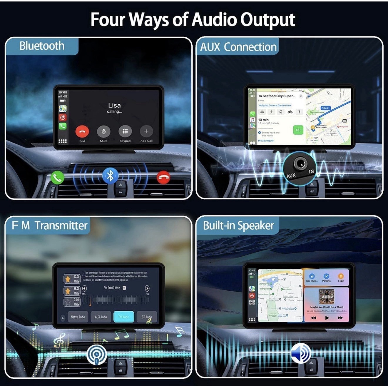 Portable Wireless Carplay Car Stereo, 7″ HD Touchscreen for Car with Apple