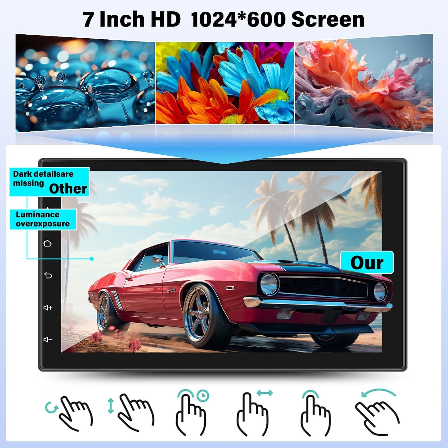 Double 2 Din Car Apple/Andriod Car Play Touch Screen Stereo Bluetooth Radio SWC