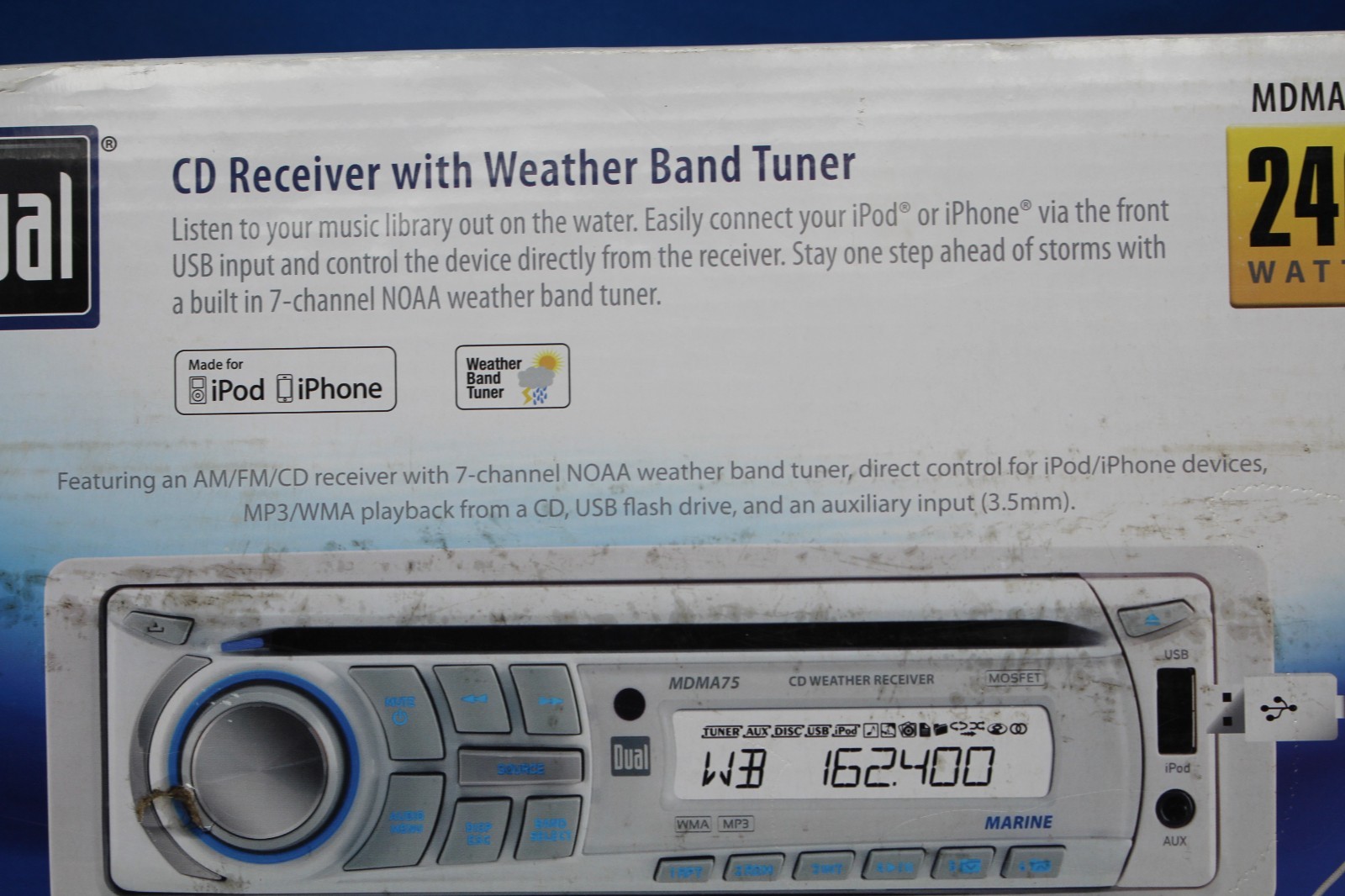 Dual Marine MDMA75 AM/FM/CD/MP3/WMA/Ipod Radio Player boat radio NIB