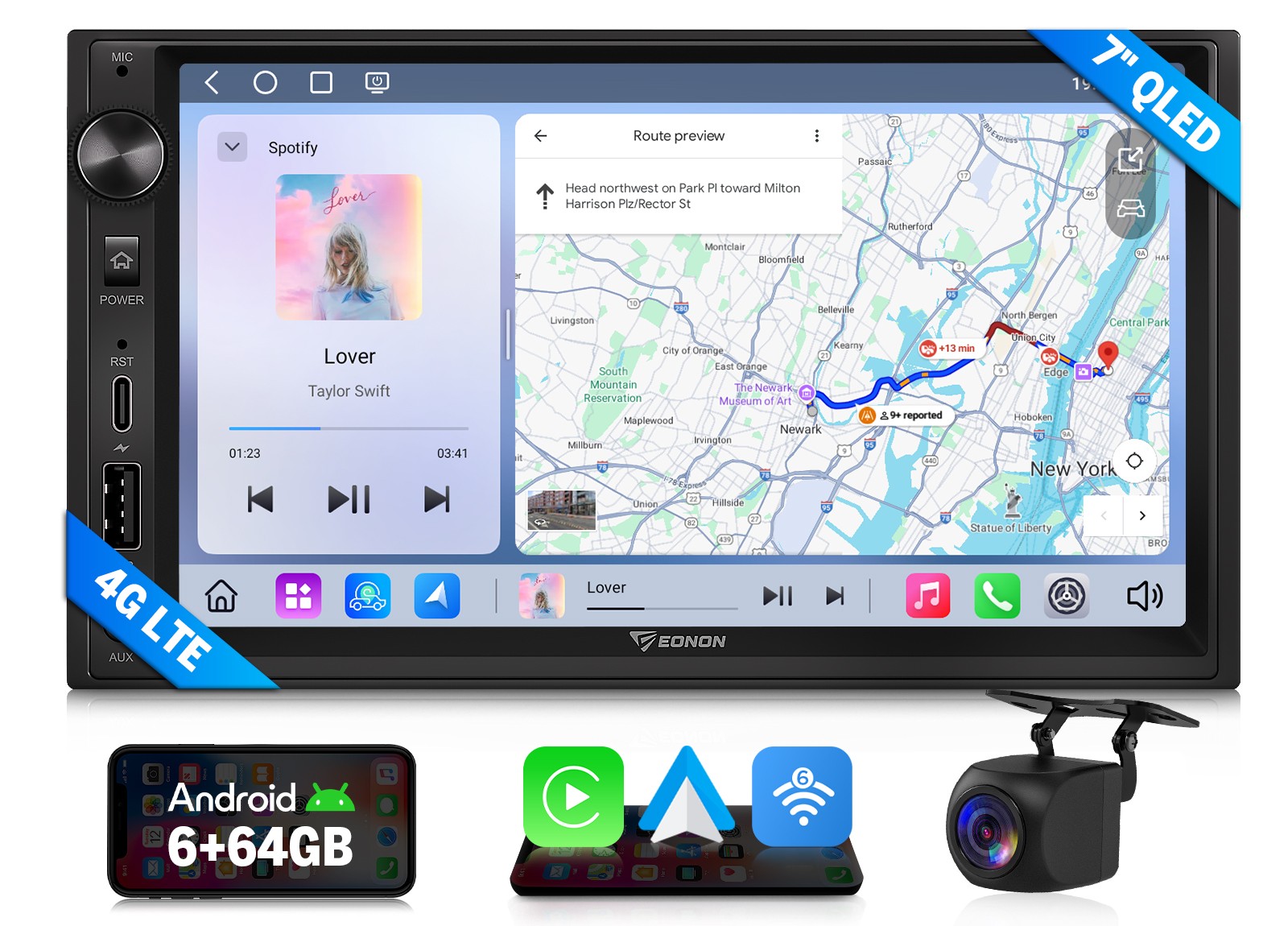 Eonon UX6S2 Android 7″ QLED 6+64G 2 DIN Car Stereo CarPlay GPS Multimedia Player