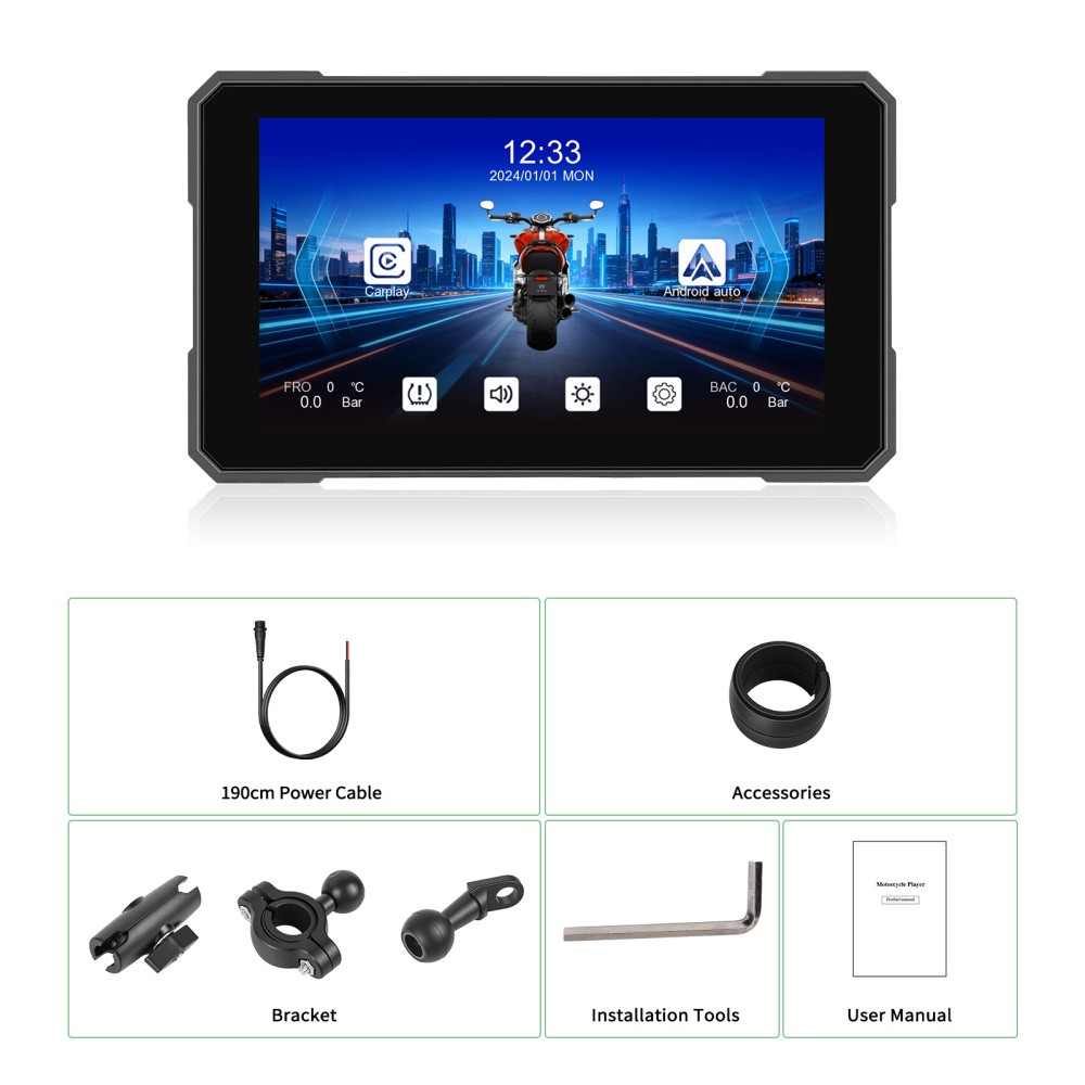5″ Motorcycle Carplay Navigation Wireless CarPlay Android Auto IP67 Touch Screen
