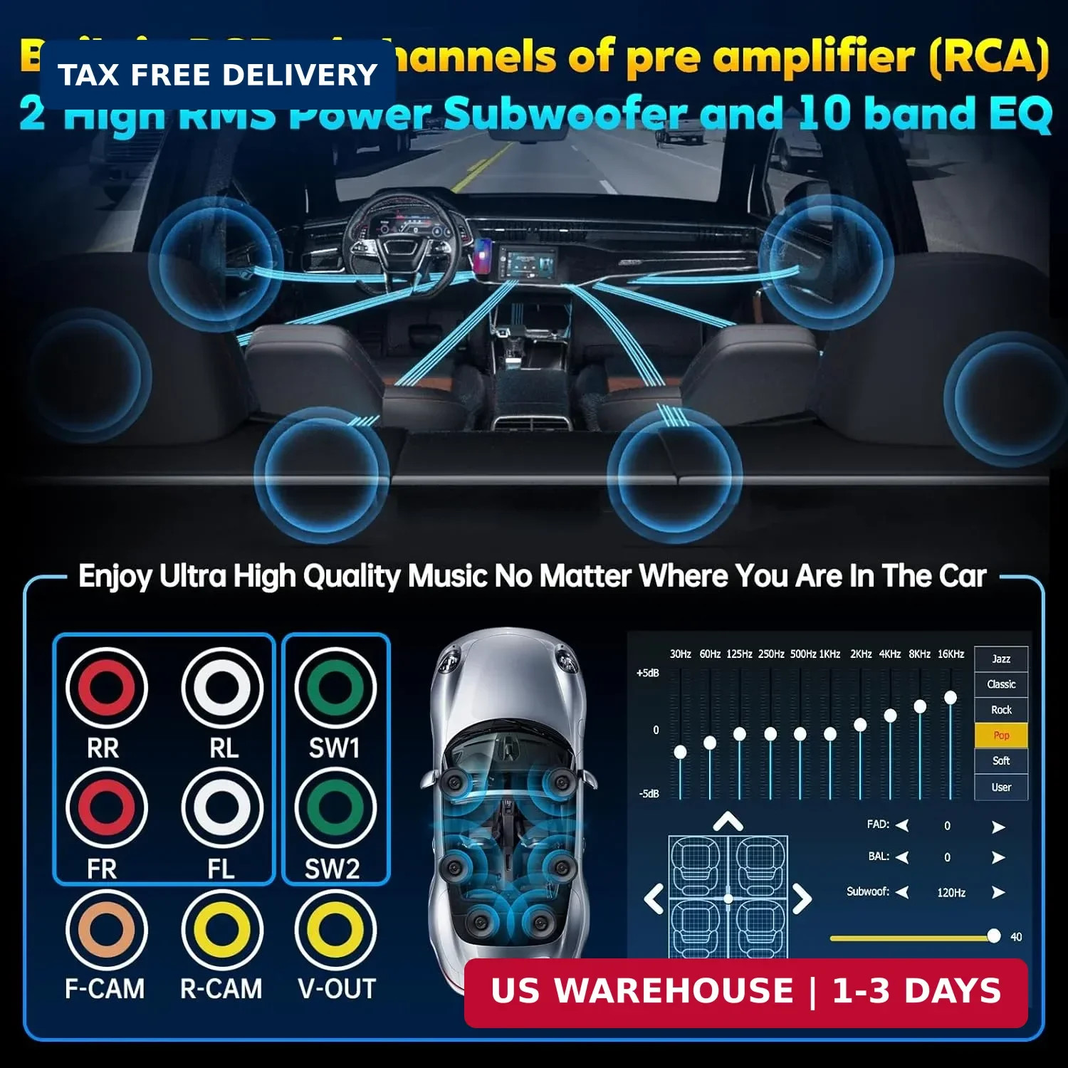PLZ 7″ Wireless Double Din Car Stereo Apple Carplay Radio Screen for Car Audio R