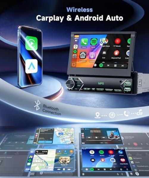 Single Din Retractable Screen Car Stereo Manual Retractable Screen with Carplay