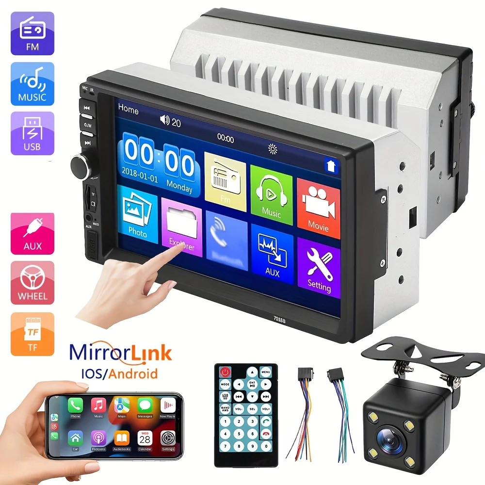 7″ HD Car MP5 Player,Mirror Link,FM Radio,Wired CarPlay/Android Auto Compatible