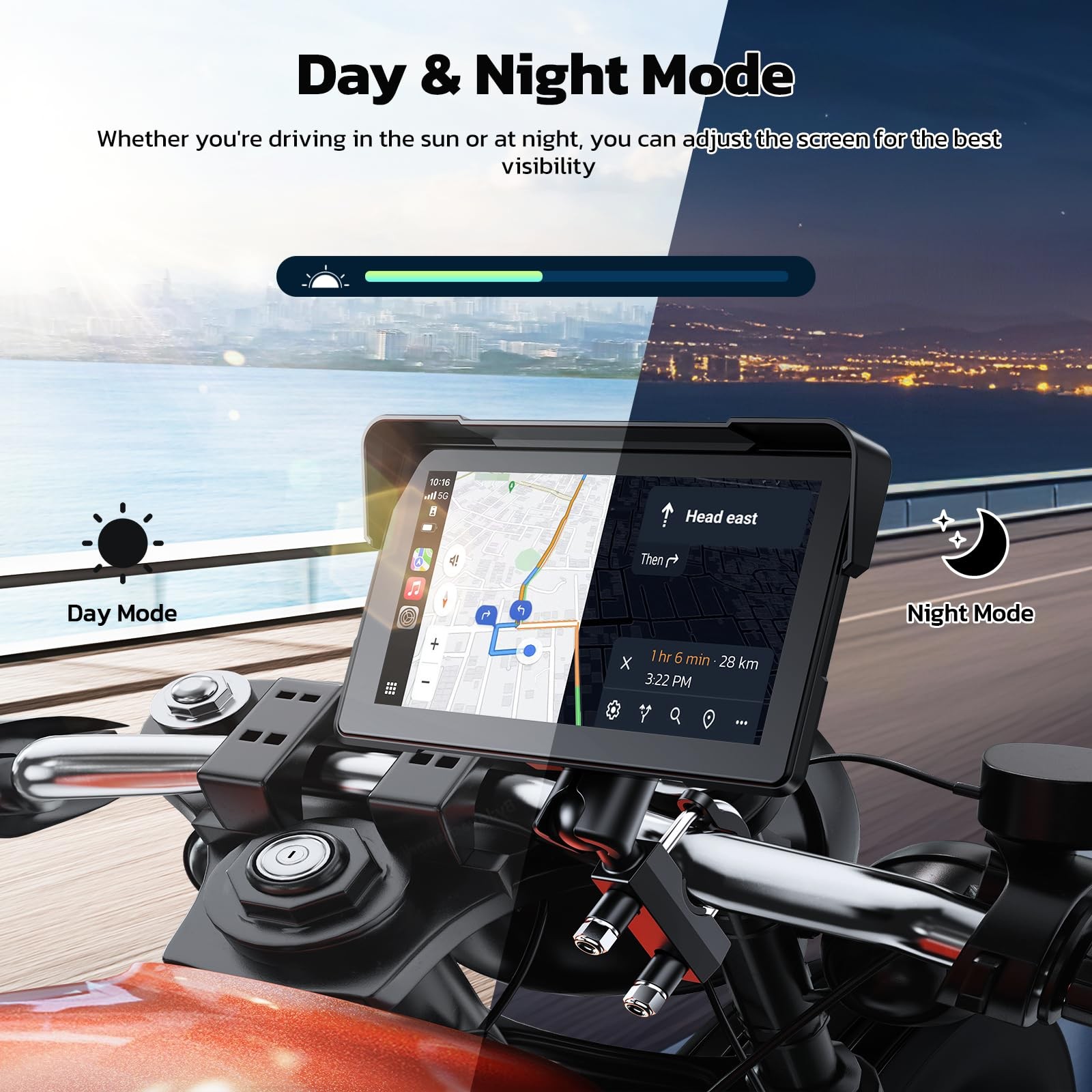 LAMTTO 7Inch Wireless Motorcycle Carplay GPS Navigation System with Apple