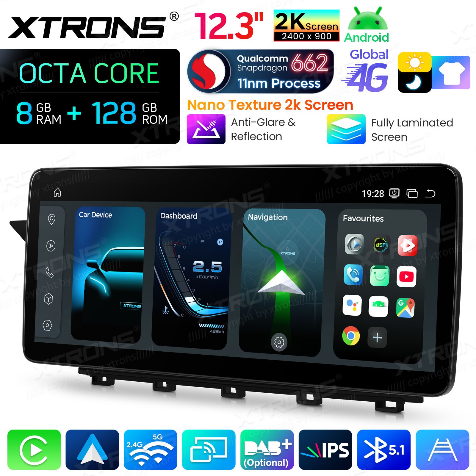 Qualcomm 662 Android 14 for Mercedes GLK X204 12.3″ 2K Screen 8GB 128GB 4G Wi-Fi