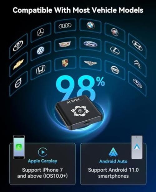 AI Box for Factory Wired CarPlay, Wireless CarPlay & Android Auto Adapter Black
