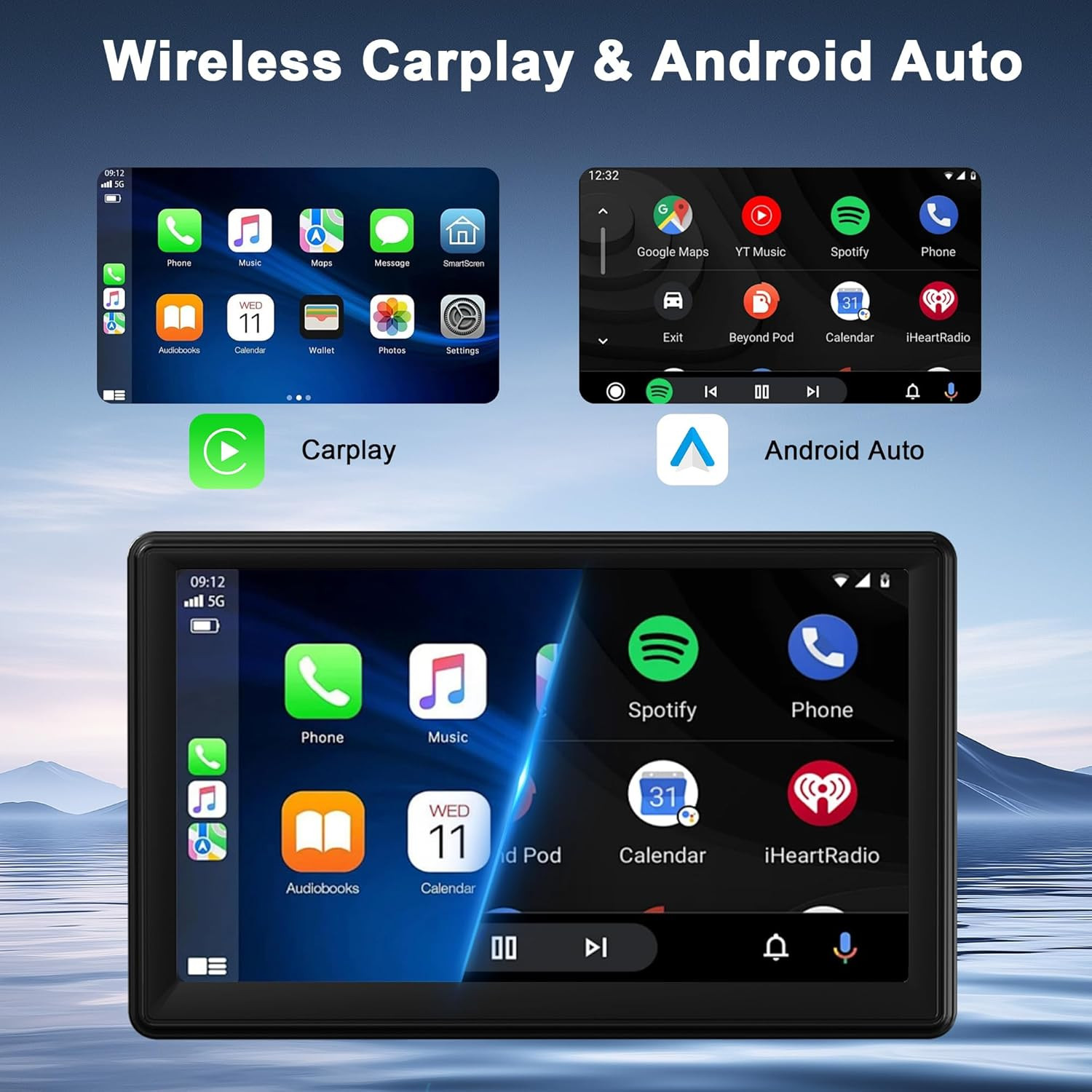 7″ Car Radio Stereo with Wireless Carplay & Android Auto: Double Din Car Audio S