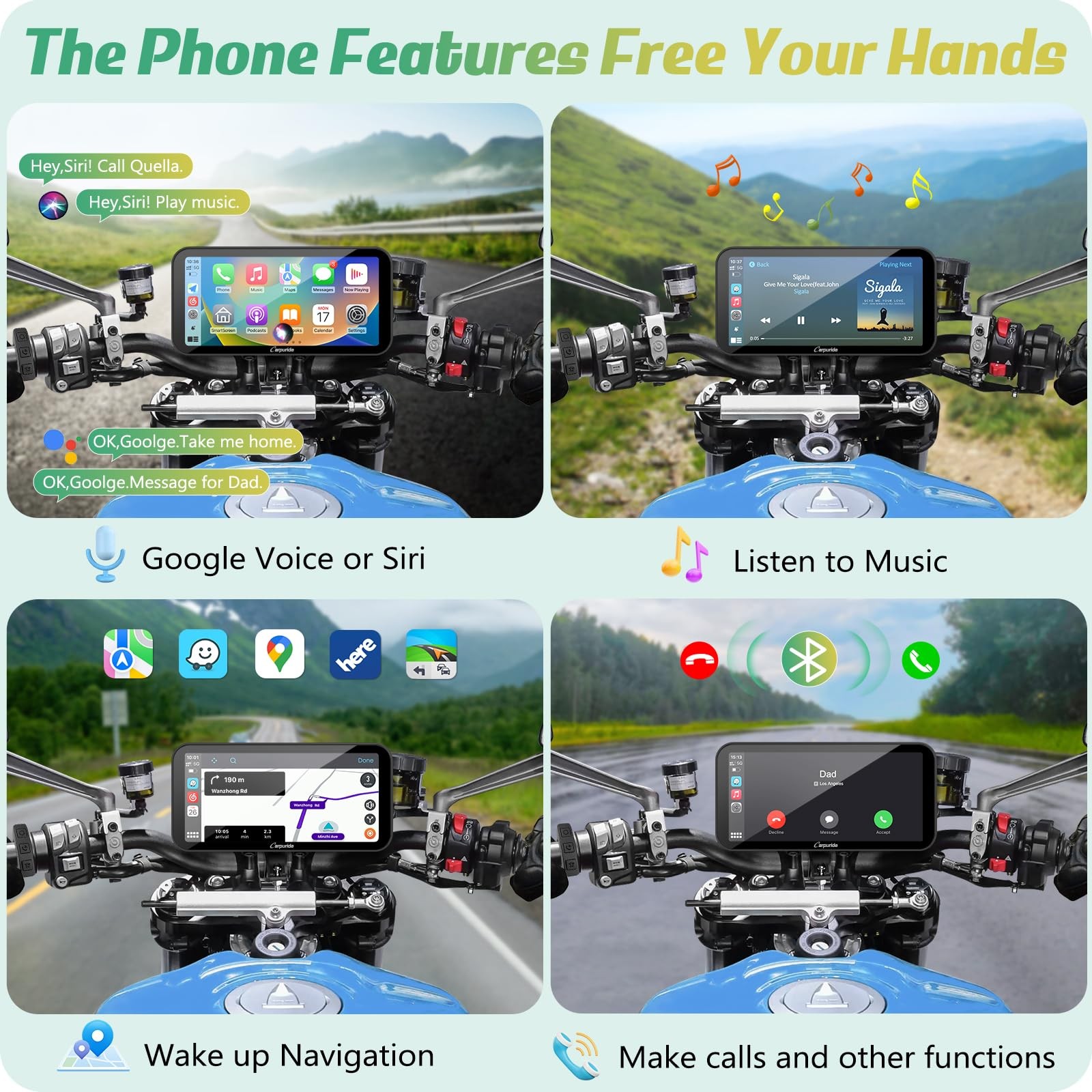 Carpuride W603D Motorcycle GPS Carplay Screen, Wireless carpuride 6.3 inch