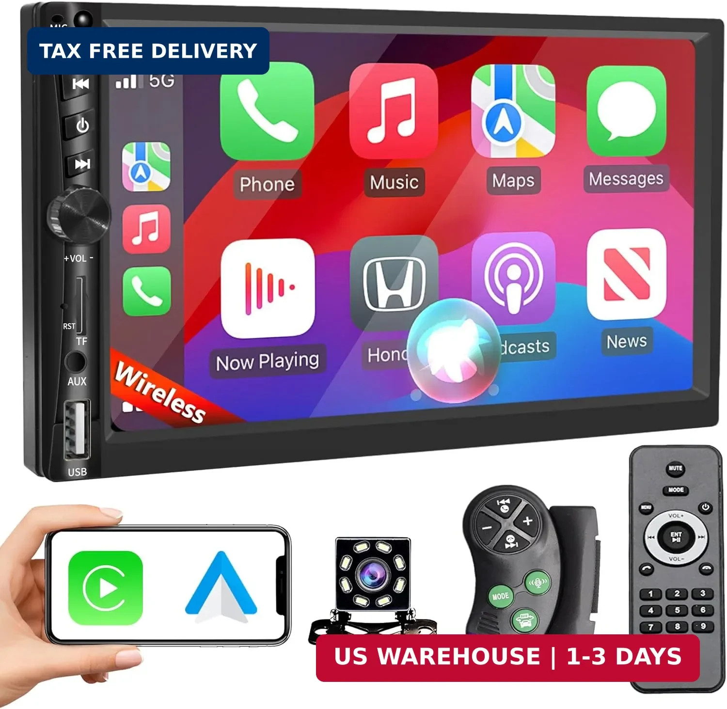 Upgrade Wireless 7″ Double Din Car Stereo Apple CarPlay Android Auto 178 * 102mm