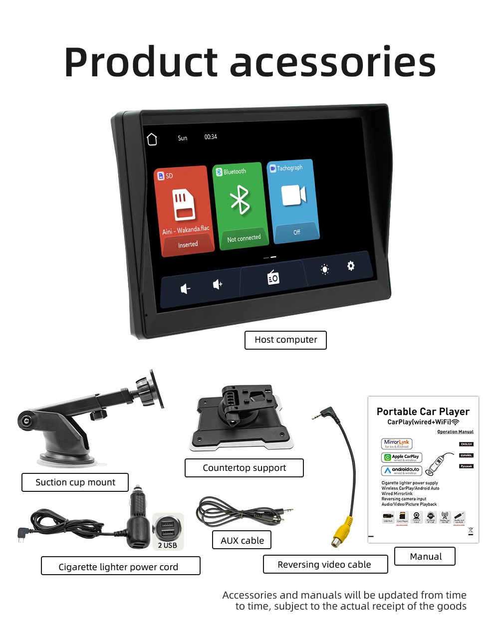9 inch MP5 player car recorder universal car bluetooth wireless carplay portable