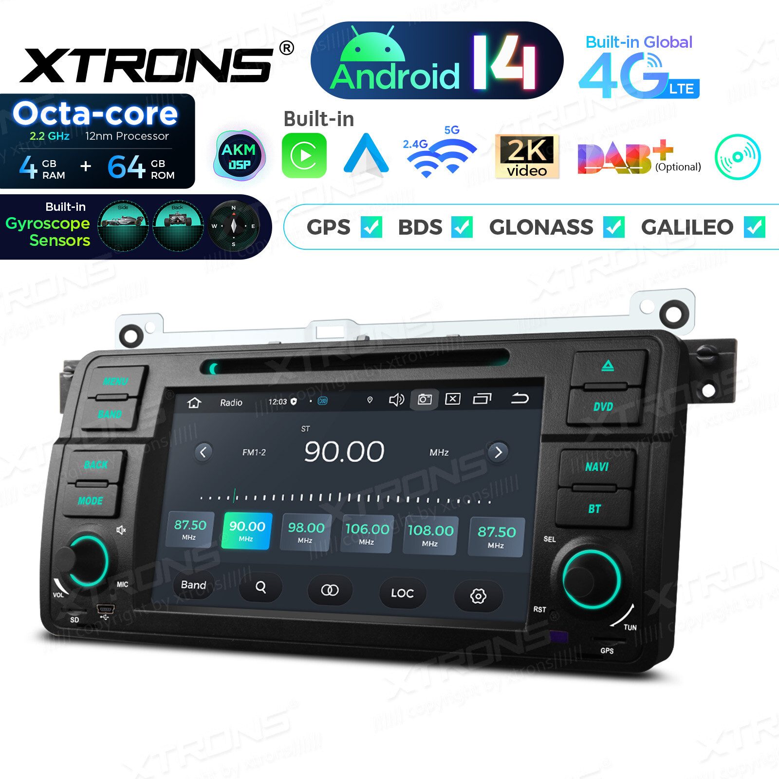 7″ Android 14 Car Stereo DVD 4G LTE Radio GPS 4+64GB AKM DSP For BMW E46 3er M3