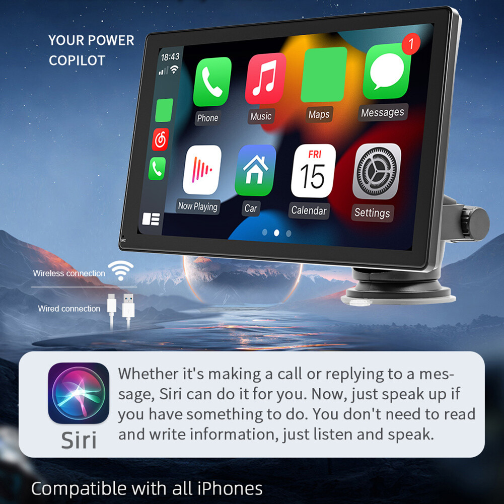 9 Inch Portable Car Stereo Radio Wireless Apple Carplay/Android Auto Head Unit