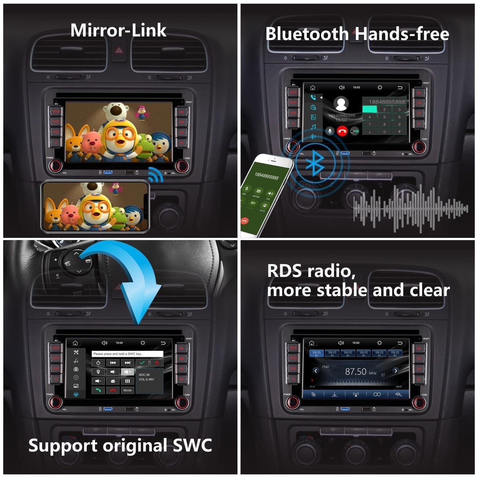 Double din Car Stereo Compatible with Wireless Carplay Android Auto with 7 in…