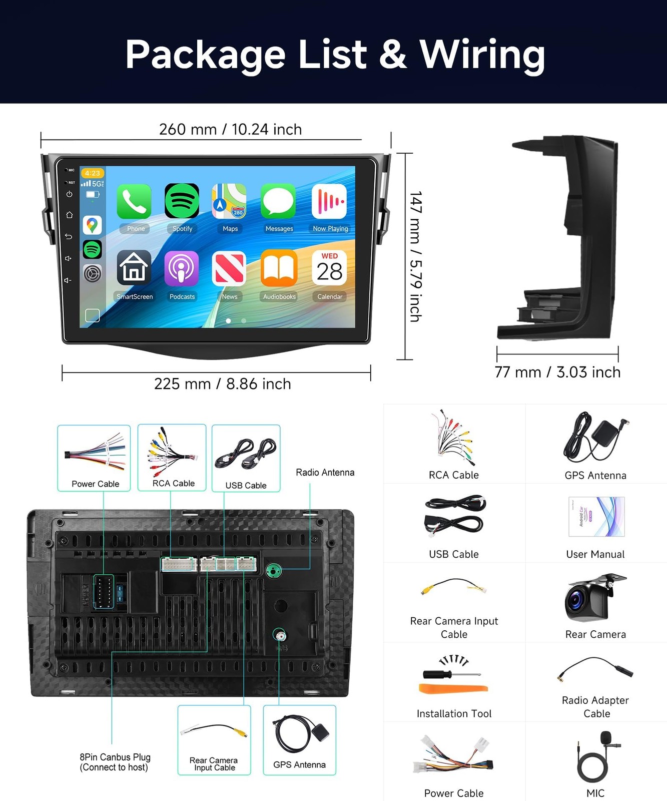 9″ Touchscreen Wireless Carplay Android Auto Stereo for 2006-2012 Toyota RAV4